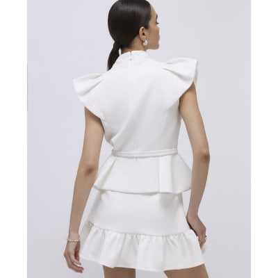 White Diamante Pleated Mini Skirt