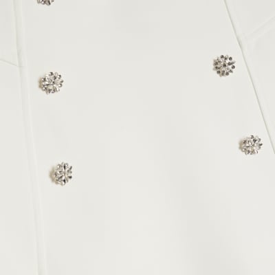 White Diamante Pleated Mini Skirt