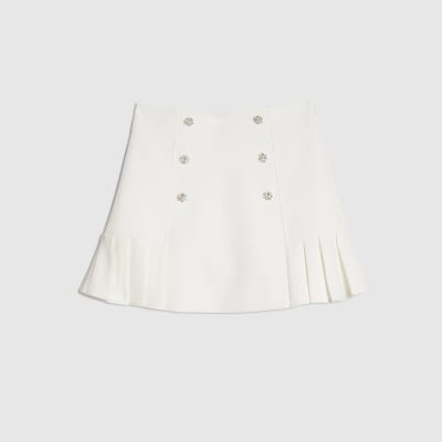 White Diamante Pleated Mini Skirt
