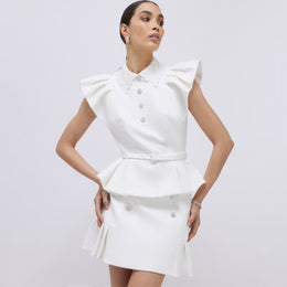 White Diamante Pleated Mini Skirt