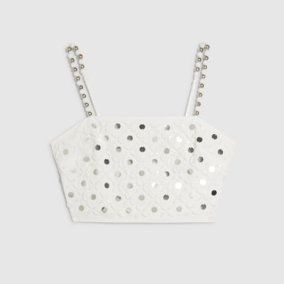 White Embellished Beach Crop Top