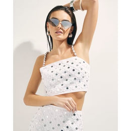 White Embellished Beach Crop Top