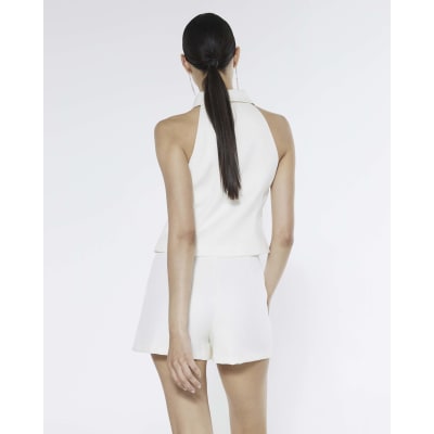 White Embellished Collared Waistcoat