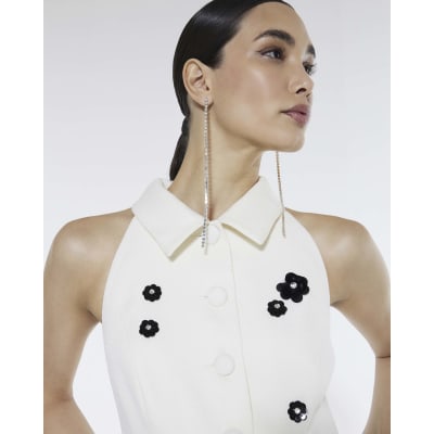 White Embellished Collared Waistcoat