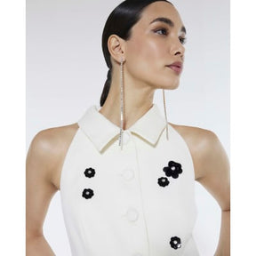 White Embellished Collared Waistcoat