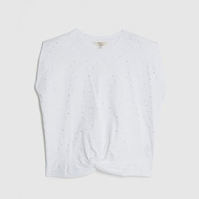 White Embellished Shoulder Pad T-Shirt