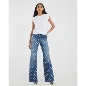 White Embellished Shoulder Pad T-Shirt