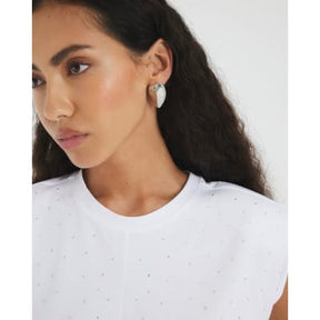 White Embellished Shoulder Pad T-Shirt