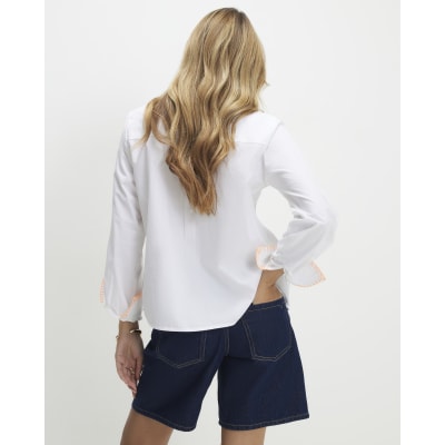 White Embroidered Graphic Shirt