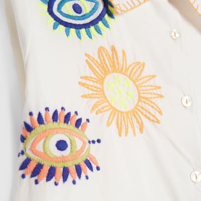 White Embroidered Graphic Shirt