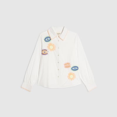 White Embroidered Graphic Shirt