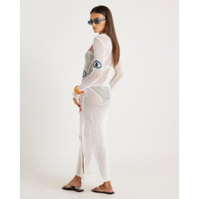 White Embroidered Knit Maxi Beach Dress