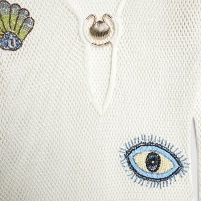 White Embroidered Knit Maxi Beach Dress