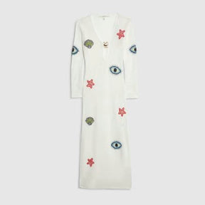 White Embroidered Knit Maxi Beach Dress