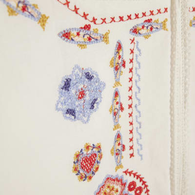 White Embroidered Long Sleeve Blouse