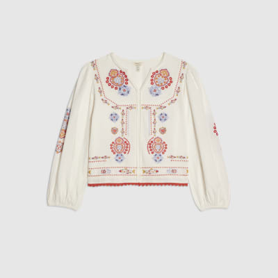 White Embroidered Long Sleeve Blouse