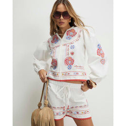 White Embroidered Long Sleeve Blouse