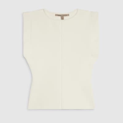 White Fitted Knit Sleeveless Top