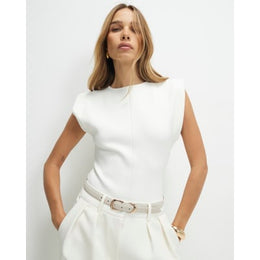White Fitted Knit Sleeveless Top
