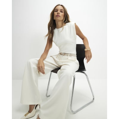 White Fitted Knit Sleeveless Top