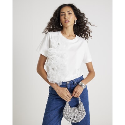 White Floral 3D Boutique T-Shirt