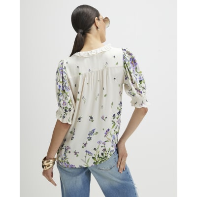 White Floral Blouse