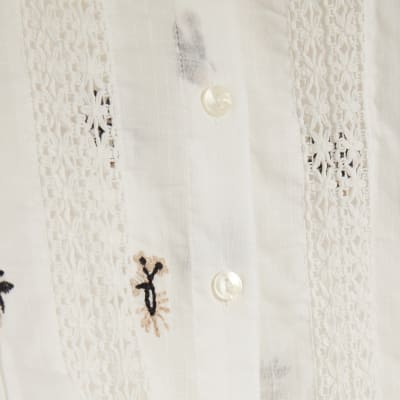 White Floral Embroidered Shirt
