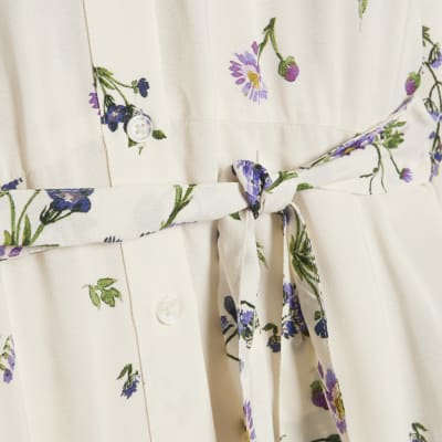 White Floral Midi Shirt Dress
