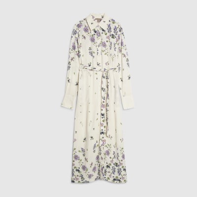 White Floral Midi Shirt Dress
