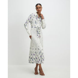 White Floral Midi Shirt Dress