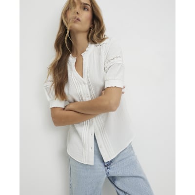 White Frill Collar Short Sleeve Blouse