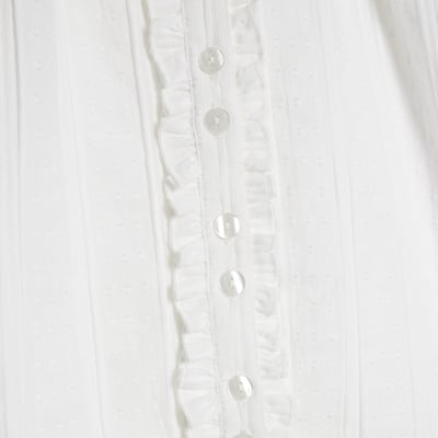 White Frill Detail Short Sleeve Blouse