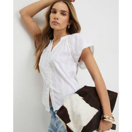 White Frill Detail Short Sleeve Blouse