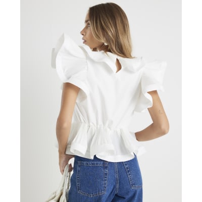 White Frill peplum Blouse