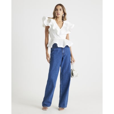 White Frill peplum Blouse