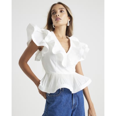 White Frill peplum Blouse