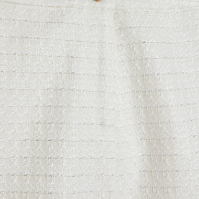 White Fringe Hem Boucle Shorts