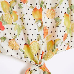 White Fruit Polka Dot Print Beach Shirt