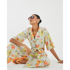 White Fruit Polka Dot Print Beach Shirt
