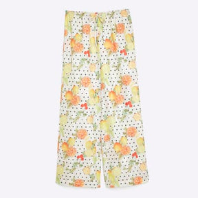 White Fruit Print Beach Trousers