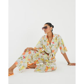 White Fruit Print Beach Trousers