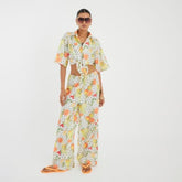 White Fruit Print Beach Trousers