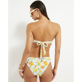 White Fruit Print Textured Bandeau Bikini Top
