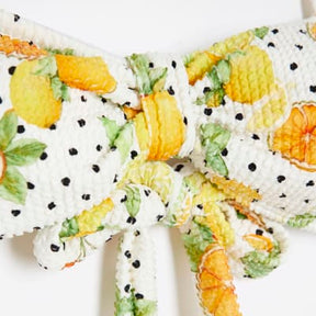 White Fruit Print Textured Bandeau Bikini Top