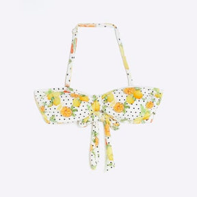 White Fruit Print Textured Bandeau Bikini Top