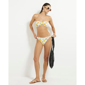 White Fruit Print Textured Bandeau Bikini Top