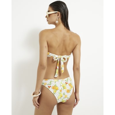 White Fruit Print Textured Bikini Bottoms