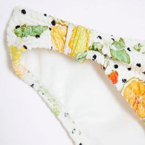 White Fruit Print Textured Bikini Bottoms
