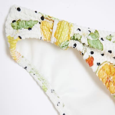 White Fruit Print Textured Bikini Bottoms