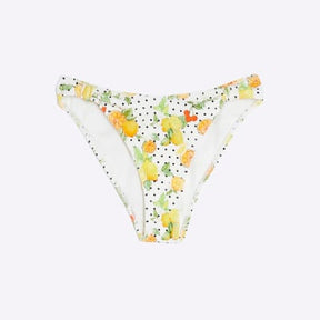 White Fruit Print Textured Bikini Bottoms